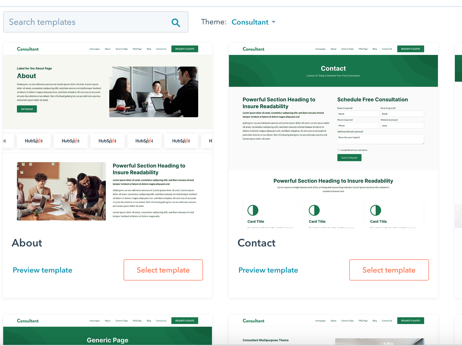 Prebuilt Page Templates
