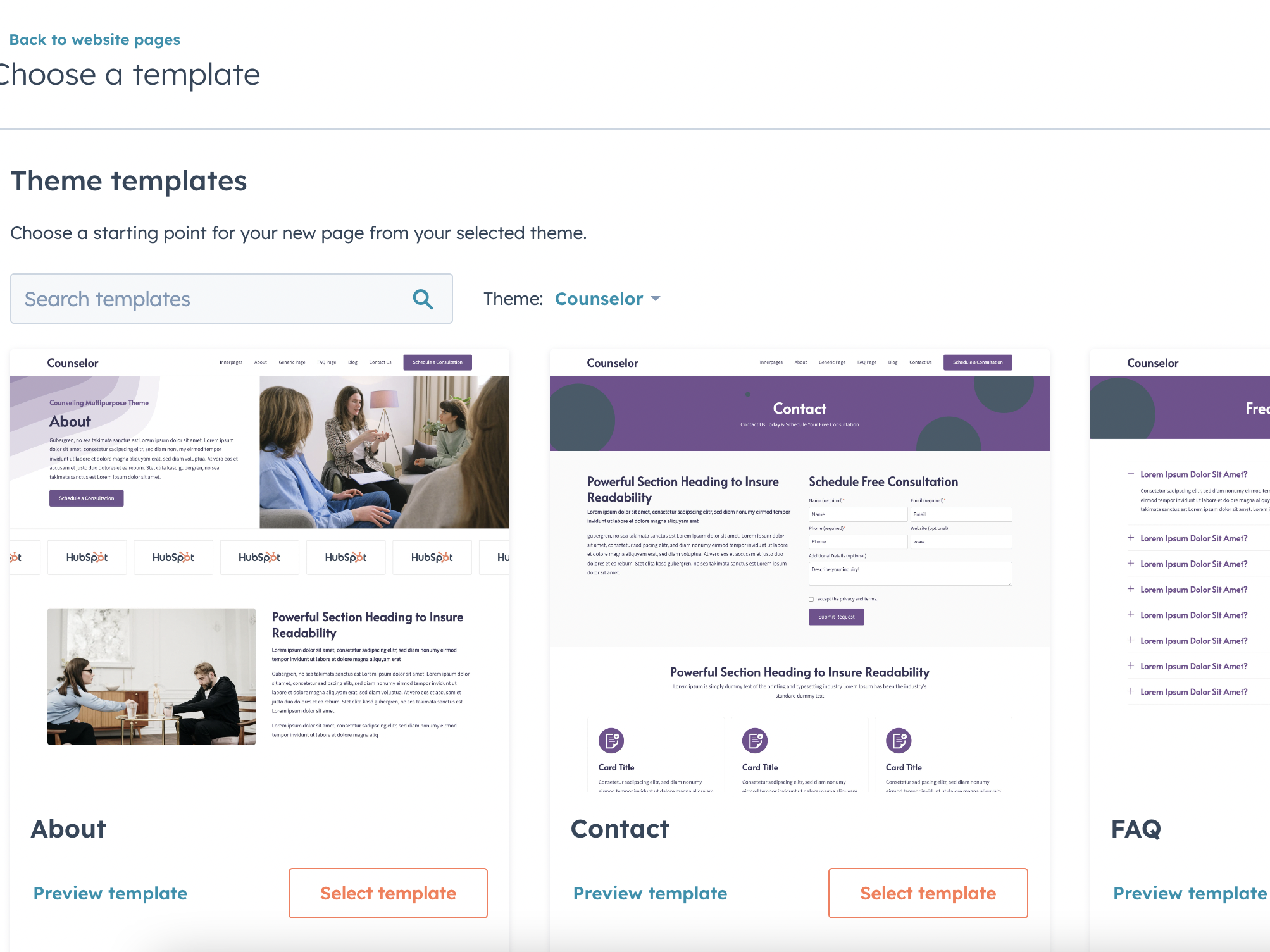Prebuilt Page Templates